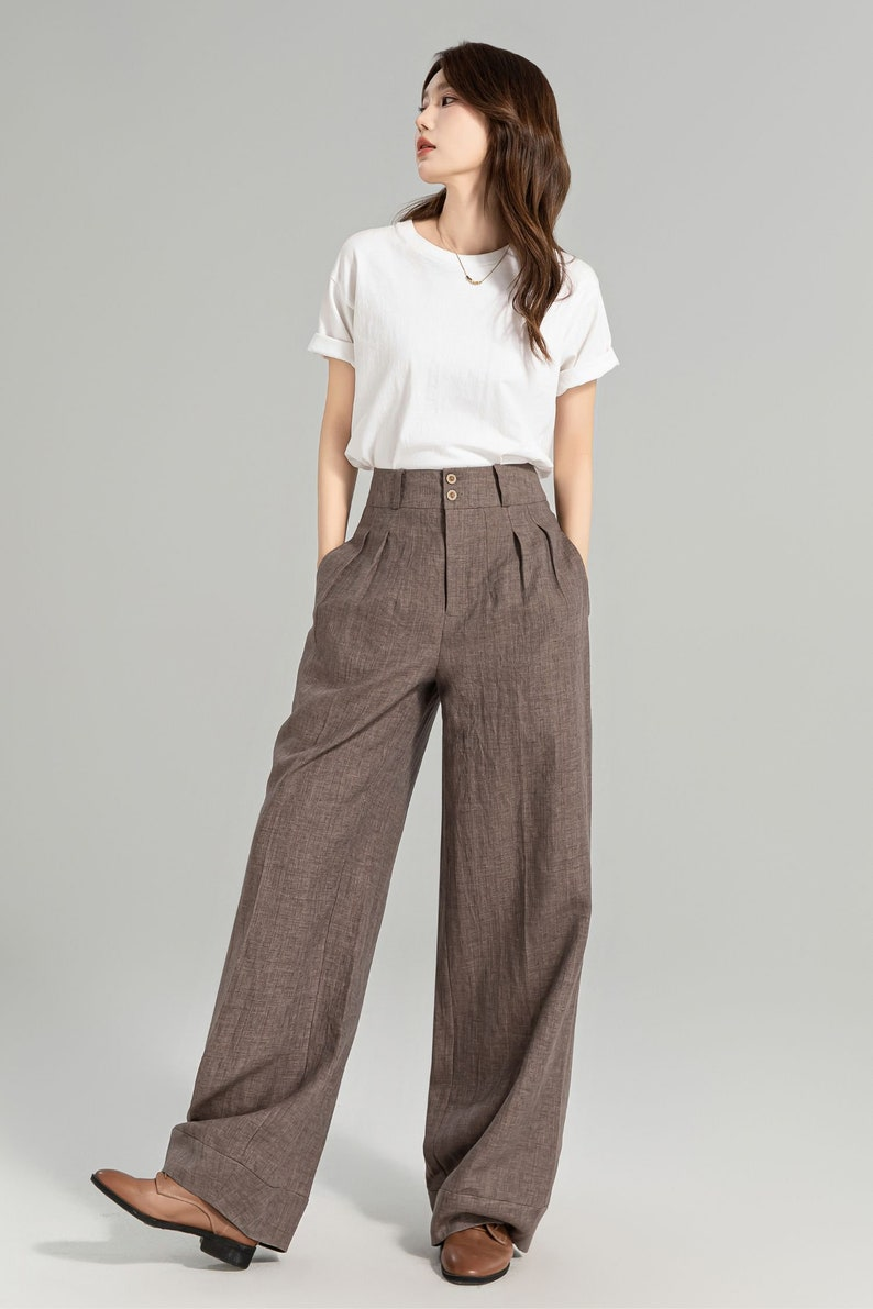 RenLepls Women’s Linen Wide-Leg Pants with Pockets