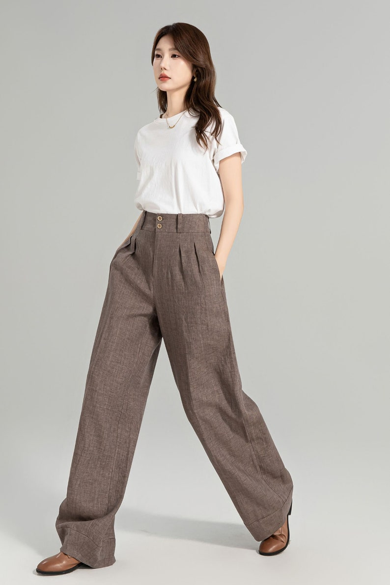 RenLepls Women’s Linen Wide-Leg Pants with Pockets