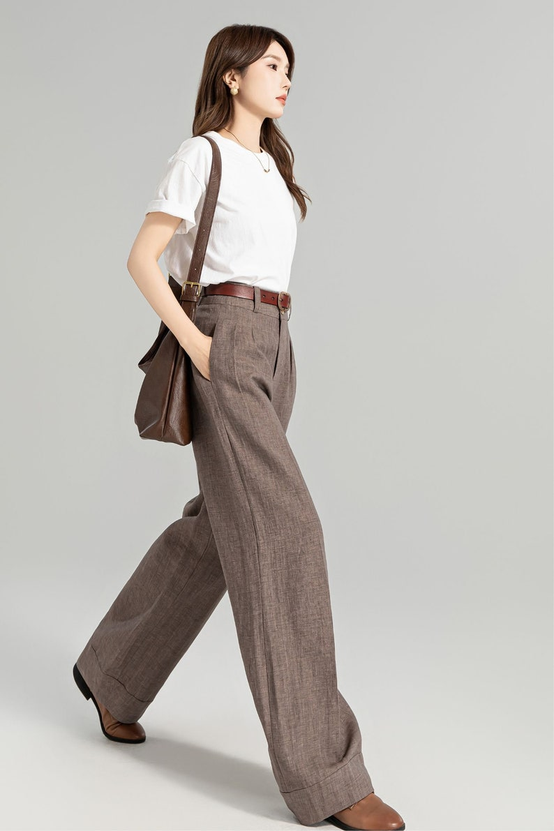 RenLepls Women’s Linen Wide-Leg Pants with Pockets