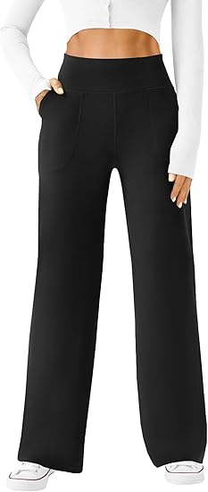 RenLepls Womens Wide Leg Yoga Pants Casual Work Dress Pants Lounge Sweatpants High Waist Comfy Loose Trousers with Pockets