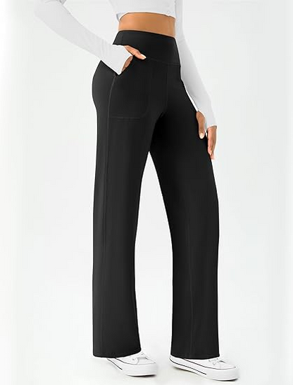 RenLepls Womens Wide Leg Yoga Pants Casual Work Dress Pants Lounge Sweatpants High Waist Comfy Loose Trousers with Pockets