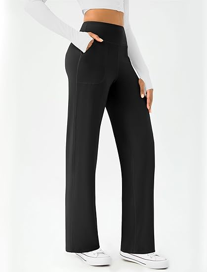 RenLepls Womens Wide Leg Yoga Pants Casual Work Dress Pants Lounge Sweatpants High Waist Comfy Loose Trousers with Pockets