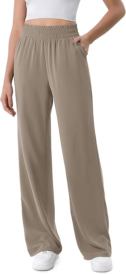 RenLepls Flowy Wide Leg Pants for Women Lightweight High Waist Pull-On Pants with Pockets- 27" / 29" /31" Inseam