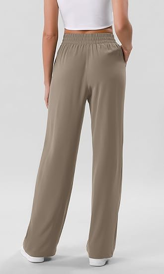 RenLepls Flowy Wide Leg Pants for Women Lightweight High Waist Pull-On Pants with Pockets- 27" / 29" /31" Inseam
