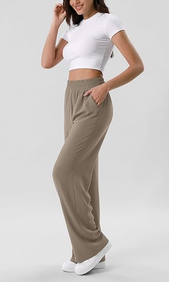 RenLepls Flowy Wide Leg Pants for Women Lightweight High Waist Pull-On Pants with Pockets- 27" / 29" /31" Inseam