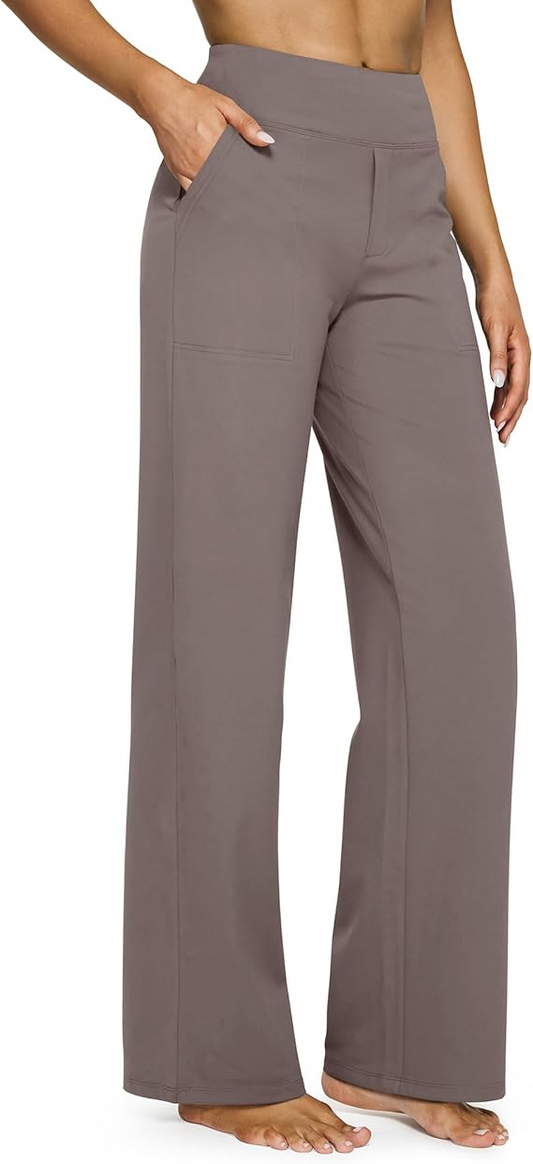 RenLepls Women's High-Waist Wide Leg Yoga Pants with Pockets - Casual Work & Business