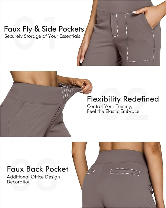 RenLepls Women's High-Waist Wide Leg Yoga Pants with Pockets - Casual Work & Business