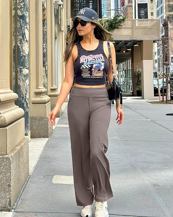 RenLepls Women's High-Waist Wide Leg Yoga Pants with Pockets - Casual Work & Business