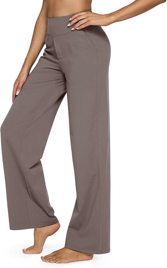 RenLepls Women's High-Waist Wide Leg Yoga Pants with Pockets - Casual Work & Business