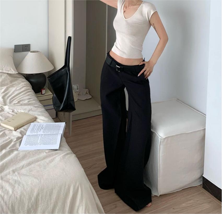 Black Hot Girl Low Waist Suit Pants For Women